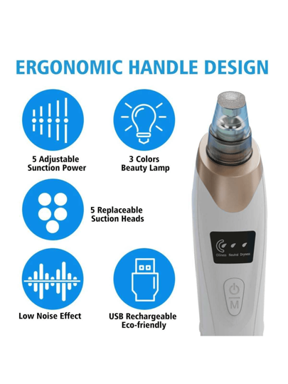قطعة واحدة مكنسة للرؤوس السوداء للنساء ، منظف للمسام الوجهي، مكنسة شفط للرؤوس السوداء ب-5 مستويات شفط - مجموعة منظف الوجه بالطاقة الكهربائية المعتمدة على USB للكبار صانعة أدوات استخراج متعددة الوظائف للتنظيف