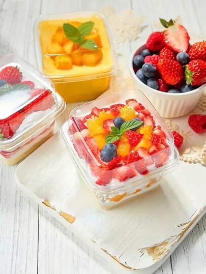 10/15/20/25 كوب شفاف مربع لتقديم الحلويات/الكيك مع أغطية, حاويات ورقية إعادة الاستخدام للكب كيك لمطعم, المنزل, الحفلات, النزهة, التخييم, تخزين كريمة الكعك, المهلبية, اللبن, السمن, الشوفان, البسكويت, الحلوى