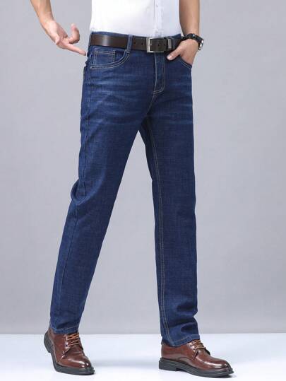 سراويل جينز مطاطية مريحة ذات تطريز ذات قصة نحيفة للرجال ملائمة للاستخدام اليومي والرسمي