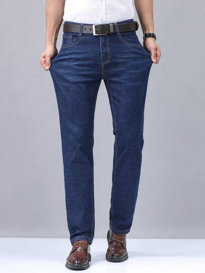 سراويل جينز مطاطية مريحة ذات تطريز ذات قصة نحيفة للرجال ملائمة للاستخدام اليومي والرسمي