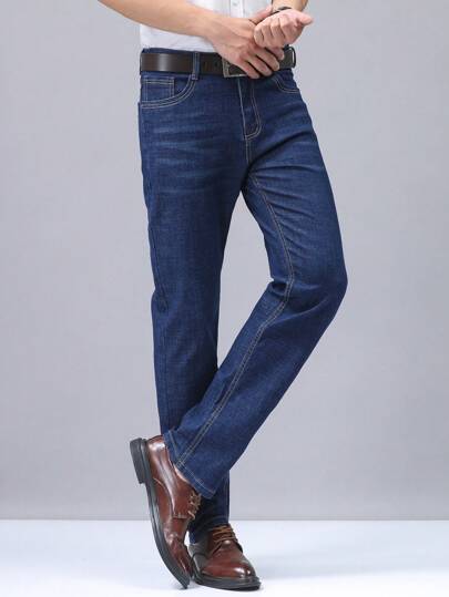 سراويل جينز مطاطية مريحة ذات تطريز ذات قصة نحيفة للرجال ملائمة للاستخدام اليومي والرسمي