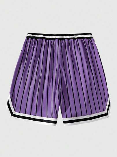 ROMWE MEN Prep شورتات كرة سلة للرجال مطبوعة برسوم كرتونية بشبكة تنفس، قطعتين في 1، مناسبة للبس اليومي في الربيع والصيف، للمدرسة