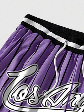 ROMWE MEN Prep شورتات كرة سلة للرجال مطبوعة برسوم كرتونية بشبكة تنفس، قطعتين في 1، مناسبة للبس اليومي في الربيع والصيف، للمدرسة