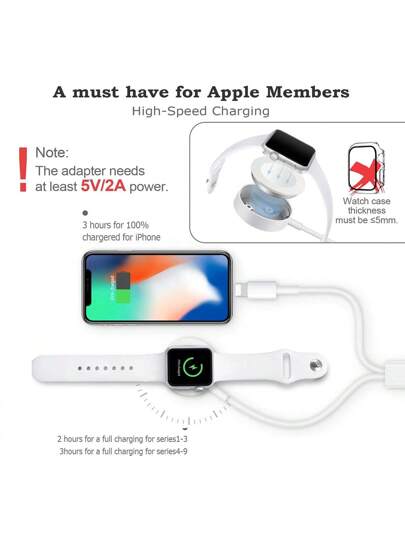 كابل شحن مغناطيسي 3.3 قدم/ 100 سم متوافق 2 في 1 مع Type-C و ساعة آبل، شحن سريع متوافق مع هواتف آيفون والإصدارات من ساعات آبل 8/7/6/SE/5/4/3/2/1، مناسب للمكتب والمنزل والإقامة
