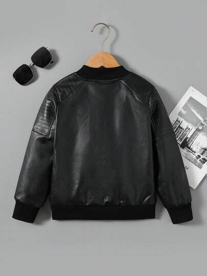 جاكيت جلد صناعي دراجة نارية للأولاد المراهقين، ملابس خارجية كاجوال للخريف/الربيع