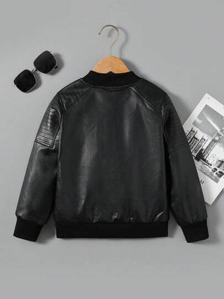 جاكيت جلد صناعي دراجة نارية للأولاد المراهقين، ملابس خارجية كاجوال للخريف/الربيع