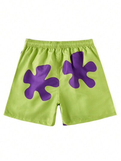 شورت شاطئ فضفاض بخصر مرباط مع طبعة زهرية للرجال ، هاواي