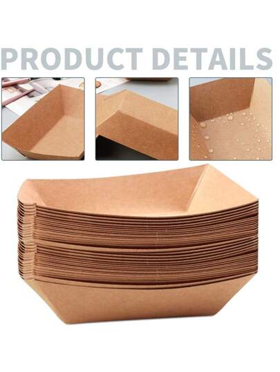 50 حزمة 1/2 رطل من صواني الطعام القابلة للتخلص من الورق البني الكرافت، صوانى تقديم الأغذية الصغيرة للخارج، سلال ، صوانى للوجبات الخفيفة للحفلات، البطاطس المقلية والنتشوز والتاكوز والشواء، مناسبة للمطبخ والهدايا الميلادية