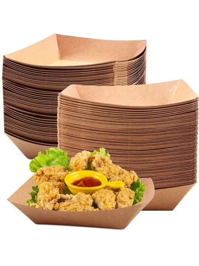 50 حزمة 1/2 رطل من صواني الطعام القابلة للتخلص من الورق البني الكرافت، صوانى تقديم الأغذية الصغيرة للخارج، سلال ، صوانى للوجبات الخفيفة للحفلات، البطاطس المقلية والنتشوز والتاكوز والشواء، مناسبة للمطبخ والهدايا الميلادية