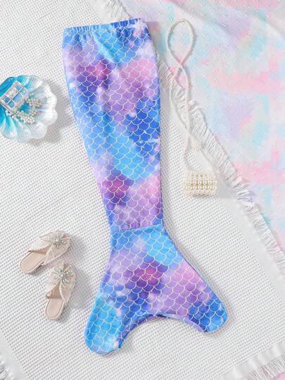 فتاة صغيرة صيفية ملابس غريبة مرنة مريمية لطيفة، نسيج ملابس السباحة بألوان مختلطة بتصميم حلمات السمكة المتلألئة، ملابس احتفالية لتنكري