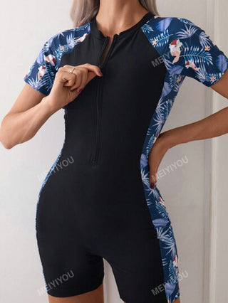 مايوه حريمي قطعة واحدة بدلة سباحة قطعة واحدة مفصلة بطباعة استوائية أنيقة وعصرية للصيف