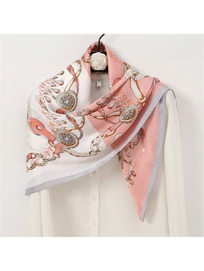 وشاح حماية من الشمس للمرأة بأنماط مرساة القوارب والعلم بحجم 90x90 سم ومتعدد الألوان (أزرق، وردي، أحمر، قهوة، بني، بيج وأبيض) للأربع فصول والمزين برسوم تجميعية، يناسب المرأة المحترفة كوشاح عنق أو حجاب أو منديل باندانا لتزيين مظهرك