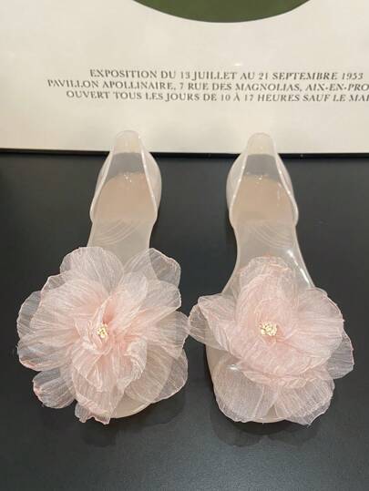 النعال الشاطئية المسطحة المزهرة للنساء في الصيف، أحذية زلق على كريستالية من البلاستيك للشاطئ والسفر والعطلات، كلوتشات مفتوحة الأصابع