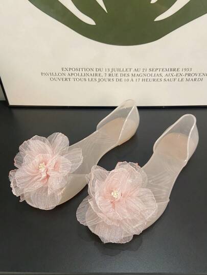 النعال الشاطئية المسطحة المزهرة للنساء في الصيف، أحذية زلق على كريستالية من البلاستيك للشاطئ والسفر والعطلات، كلوتشات مفتوحة الأصابع