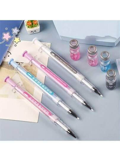 1/3 قطع أقلام مياه بشكل محقنة حقن المياه، أقلام حبر محايد بتصميم إبرة التطعيم ذات شكل مرشات الماء المضغوط المحايدة، أقلام عشوائية