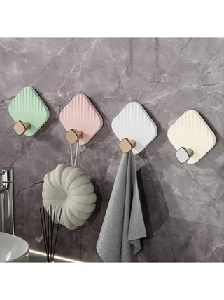 أثاث مكتبي 4 حبات خطافات جدارية ملونة إبداعية، خطافات جدارية لاصقة لا تحتاج ثقب، خطاف مطبخ لاصق، خطافات منشفة حمام، خطافات إضافية للحمام