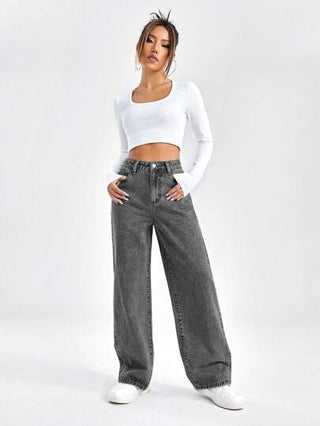 EZwear جينز نسائي بقصة واسعة وجيوب لارتداء يومي عارض