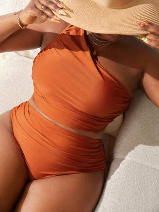طقم تانكيني حريمي Slayr CURVE مجموعة تانكيني واسعة الحجم للسيدات بلون صلب مع رش يمكن تجميعه على الكتف الواحد لإرتداء ملابس السباحة طوال فترة الإجازة