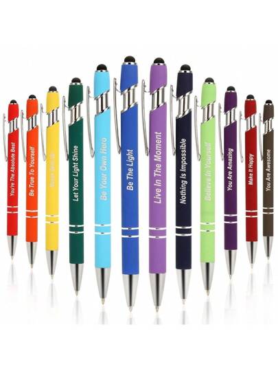 مجموعة من 12 قلم جاف بولي بالسيقو المحفزة - عبارات ملهمة، كتابة ناعمة، تصميم مريح - مثالية لتقدير المعلمين، تشجيع زملاء العمل، وإمدادات المدرسة والمكتب
