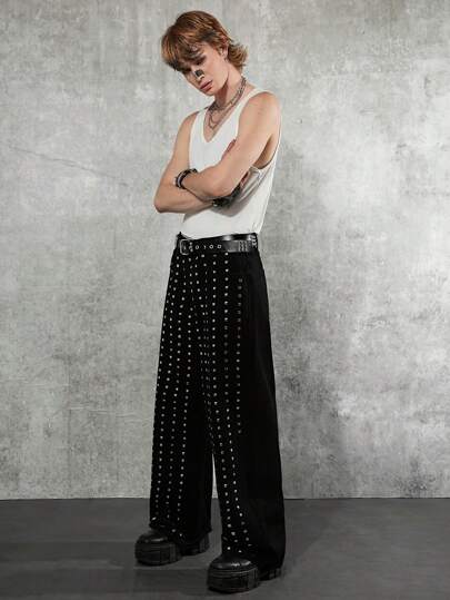 Manfinity Denimwave جينز رجالي أسود بتطريزات ممتدة بشكل واسع وطرف باجي، مثالي للمهرجانات الموسيقية، والفعاليات الشارعية، والأنشطة الخارجية، والحفلات، مثالية للرجال الذين يبحثون عن أساليب واسعة الساقين فريدة وتريندي متألقة.