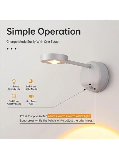 قطعة واحدة ضوء كشاف قابل للشحن بريموت كنترول، إضاءة لتصوير جو الحائط، بدون أسلاك، بدون حفر، بدون تركيب، إضاءة لاسلكية لخلفية جدار المنزل، إضاءة حائط ذكية