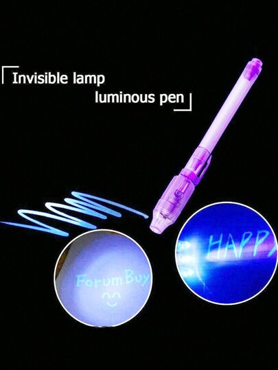 قلم حبر شفاف بلاستيكي واحد / 7 قطع، مع مصباح مضيء بالأشعة فوق البنفسجية، قلم سحري متعدد الوظائف لكشف النقود المزيفة والكتابة السرية.
