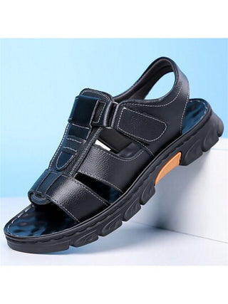 صنادل رجالية من الجلد 2024 جديدة ذات كب وحلقة مضادة للانزلاق وقاعدة ناعمة وقابلة للتنفس ، نعال صيفية للمتوسطي العمر والمسنين