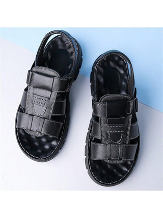 صنادل رجالية من الجلد 2024 جديدة ذات كب وحلقة مضادة للانزلاق وقاعدة ناعمة وقابلة للتنفس ، نعال صيفية للمتوسطي العمر والمسنين