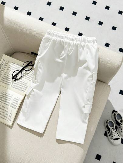 SHEIN بنطلون كاجوال للأولاد الرضع بخصر مطاطي وجيب ديكوري