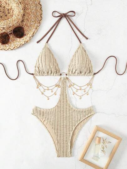 مايوه حريمي قطعة واحدة Slayr سلسلة رقبة نسائية لارتداء الملابس الشاطئية ، والبدلات الواحدة القطعة الصيفية