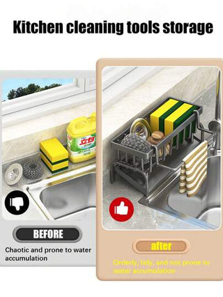 رف تخزين مطبخ متعدد الوظائف، رف صنبور غسفة واحد، يمكن تعليق المنشفة، مصنوع من البلاستيك ABS، يمكن تخزين أدوات التنظيف، تنظيم عدادات بالوعة المطبخ، تحسين مساحة التخزين، المنزل، الحمام، هدايا صغيرة عملية للأصدقاء، والزوجات والآباء.