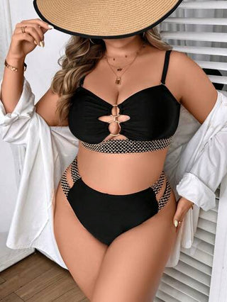 Swim SXY مجموعة بيكيني صيفية بتصميم فريد مزين بحلقات وشقوق للنساء بمقاس كبير