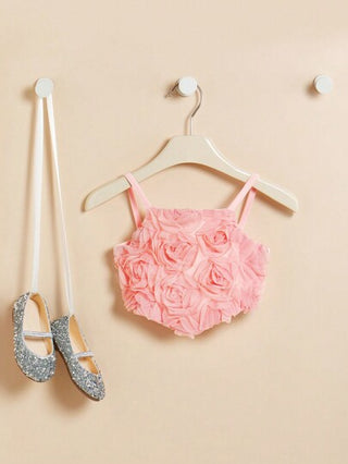 SHEIN ملابس علوية أساسية لطفلة رضيعة موضة جميلة وجذابة مزينة بزهرة متعددة الاستخدامات