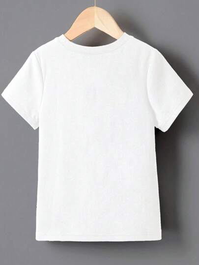 SHEIN تي شيرت عارضة صبي مطبوع عليها شخصيات كرتونية، رقبة دائرية، أكمام قصيرة عادية لفصل الصيف