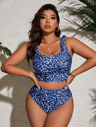 Swim Lushoire طقم تانكيني بطباعة زهور لصيفية بحجم كبير، مناسب للارتداء في حمام السباحة