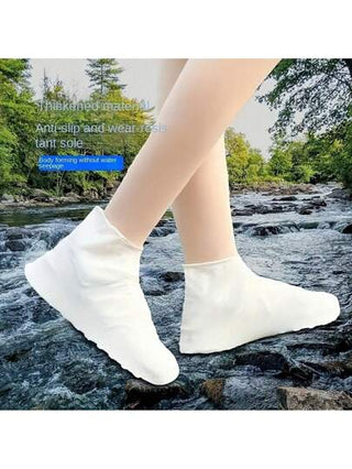 1 زوج من أغطية حذاء مقاومة للانزلاق ومضادة للماء ومحمية - تصميم سميك لزيادة المتانة، مادة مطاطية للمشي في الهواء الطلق وحماية ضد جميع الظروف الجوية للرجال والنساء