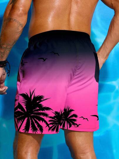 Manfinity VDAYZ سروال قصير للرجال لطبعة بسيطة بطراز الأجازة للارتداء اليومي ، طبعة هاواي