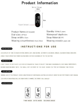 ساعة رقمية للطلاب مناسبة للأولاد والبنات، مقاومة للماء ، شاشة لمس LED رقمية، مثالية للارتداء اليومي والأنشطة الرياضية