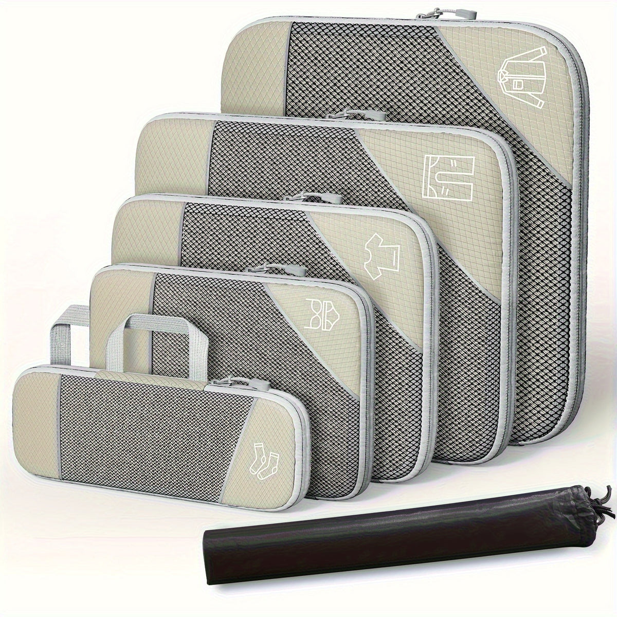 مجموعة مكعبات ضغط CRAZYLION 6 قطع، من البوليستر لتنظيم الأمتعة والسفر، حقائب تخزين قابلة للتمدد للأمتعة، غير قابلة للغسل، مجموعة مكعبات الضغط | السفر المنظم | مكعبات الضغط من البوليستر، معدات السفر