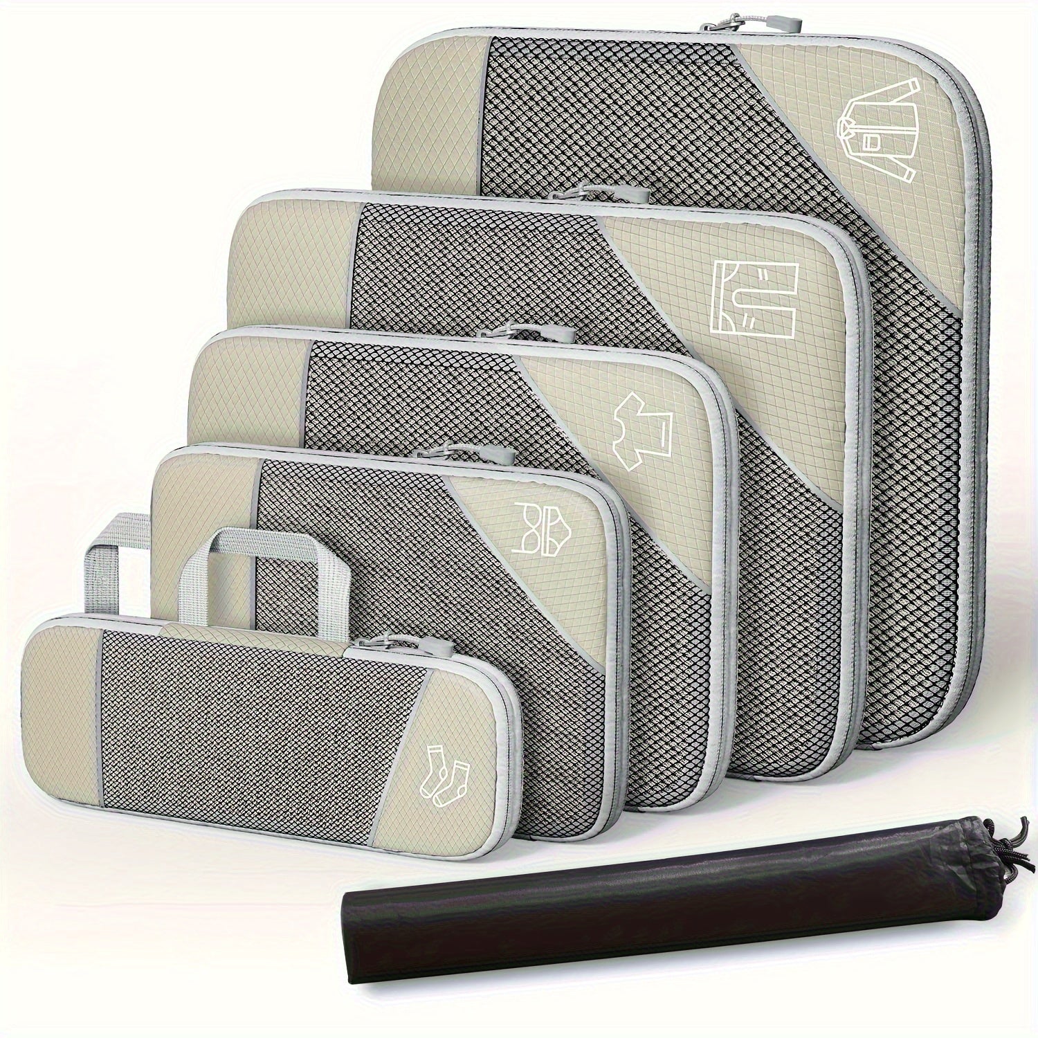 مجموعة مكعبات ضغط CRAZYLION 6 قطع، من البوليستر لتنظيم الأمتعة والسفر، حقائب تخزين قابلة للتمدد للأمتعة، غير قابلة للغسل، مجموعة مكعبات الضغط | السفر المنظم | مكعبات الضغط من البوليستر، معدات السفر