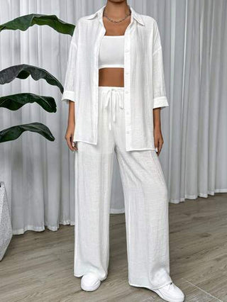 طقم حريمي قطعتين EZwear مجموعة بنطلونات نسائية بسيطة بلون موحد للاستخدام اليومي، خط البنطلون مبطن - مجموعة مكونة من قطعتين