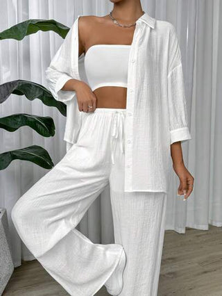طقم حريمي قطعتين EZwear مجموعة بنطلونات نسائية بسيطة بلون موحد للاستخدام اليومي، خط البنطلون مبطن - مجموعة مكونة من قطعتين