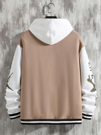 Manfinity EMRG سترة رجالية بقصة فضفاضة وشعارات إعلانية ورسومات جرافيك بدون غطاء للرأس