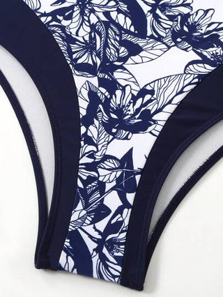 Swim Oasis طقم بكيني مطبوع عصري بخصر مربوط وسترة شاطئية مع صدرية وسراويل سباحة لأحجام كبيرة ، طقم بكيني عشوائي بطبعة زهور