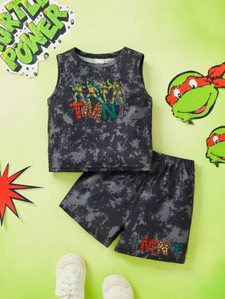 مايوه أولادي TEENAGE MUTANT NINJA TURTLES X مجموعة قطعتين للأولاد الرضع، تحتوي على تانك توب وسراويل بنمط شريط الصبغة ورسوم كرتونية جذابة.