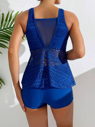طقم تانكيني حريمي Swim مجموعة تانكيني للنساء، كاميسول برباط بلون سادة مع حاشية من الدانتيل و شورت بوكسر ، ملابس الشاطئ لفصل الصيف