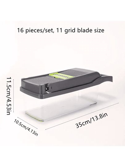16 قطعة/مجموعة، قطاعة الخضروات، قطاعة الفاكهة متعددة الوظائف، مبشرة الطعام اليدوية، قطاعة الخضروات، شفرات مع وعاء، قطاعة البصل، مبشرة البطاطس، أدوات المطبخ، ضروريات السكن الجامعي، مستلزمات المطبخ