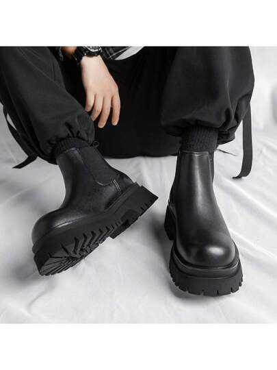 بوت تشيلسي رجالي، بوت سهل الارتداء منتصف القامة البريطاني في الصيف، أنابيب التدخين المنفوخة وحذاء كاحل السميكة النعل، بوت يزيد من الطول