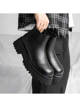 بوت تشيلسي رجالي، بوت سهل الارتداء منتصف القامة البريطاني في الصيف، أنابيب التدخين المنفوخة وحذاء كاحل السميكة النعل، بوت يزيد من الطول