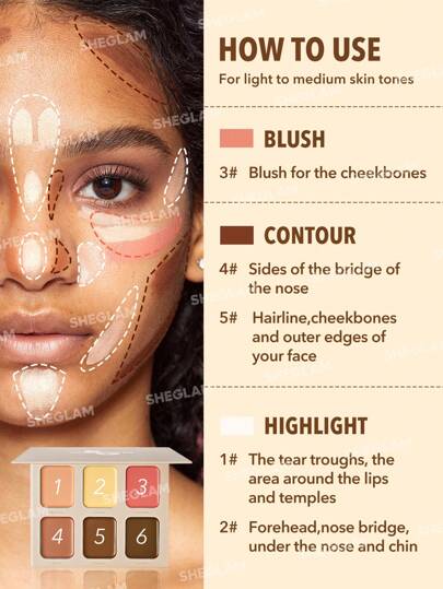 SHEGLAM Stereo Face Six-French Girl 6-Color Cream Contour Palette-برونزر متعدد الاستخدامات يدوم طويلاً وذو تصبغ عالي-هايلايتر للوجه-مناسب لحفلات و-كونتور وبرونزر عيد الأب التخرج عيد الميلاد العطلة الربيع الصيف Y2K فاخر أزياء مكياج مستحضرات التجميل...